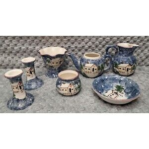 Lot Holly Mountain Lodge Cooks Bazaar  Pitcher Candle Sticks Tea Creamer Bowl